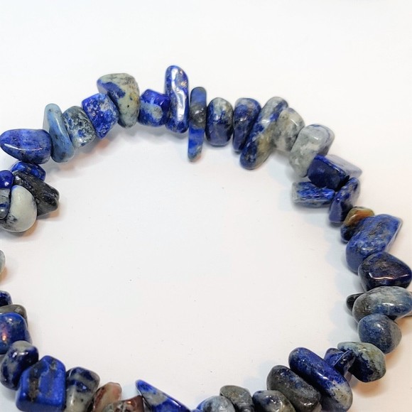 Lapis Lazuli Stretch Bracelet 5-8mm chip natural stone includes felt pouch-CB01 - Picture 2 of 9